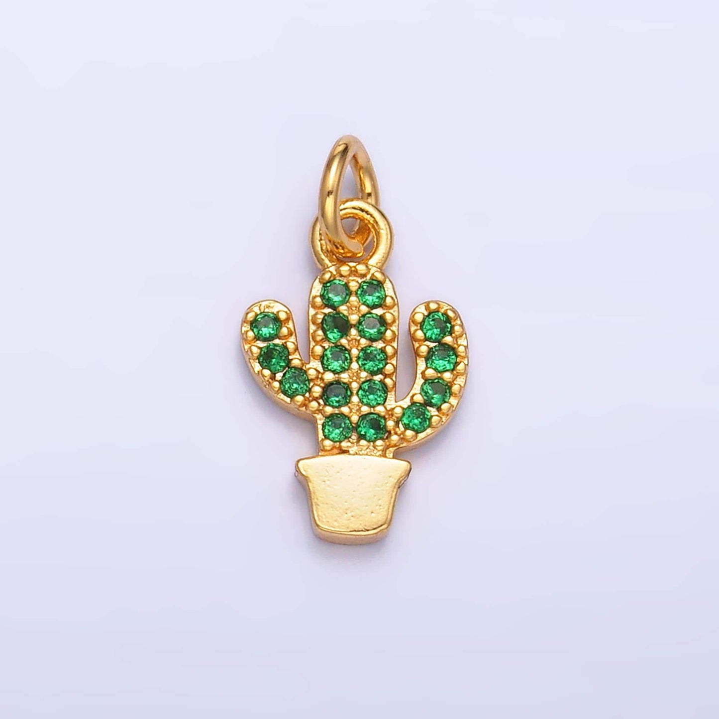 Mini green cactus charm succulents pendant gold filled charm for Kids jewelry micro pave charm necklace earring bracelet charm supply M709