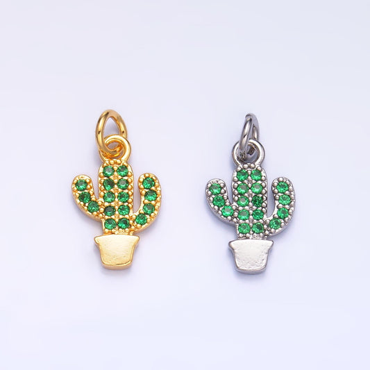 Mini green cactus charm succulents pendant gold filled charm for Kids jewelry micro pave charm necklace earring bracelet charm supply M709