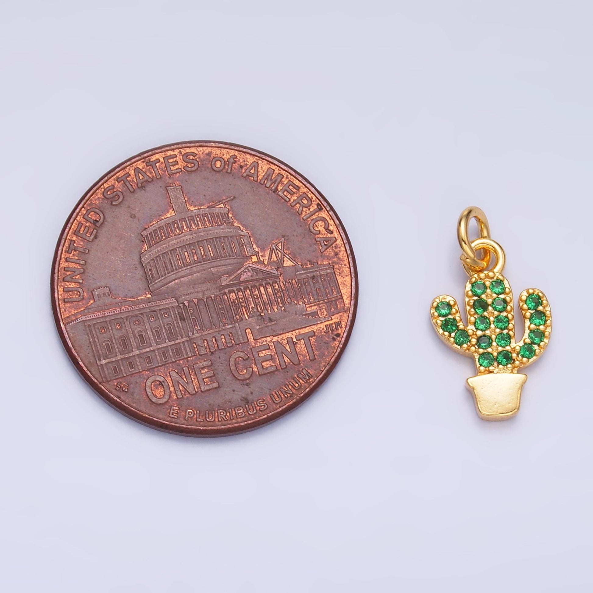 Mini green cactus charm succulents pendant gold filled charm for Kids jewelry micro pave charm necklace earring bracelet charm supply M709