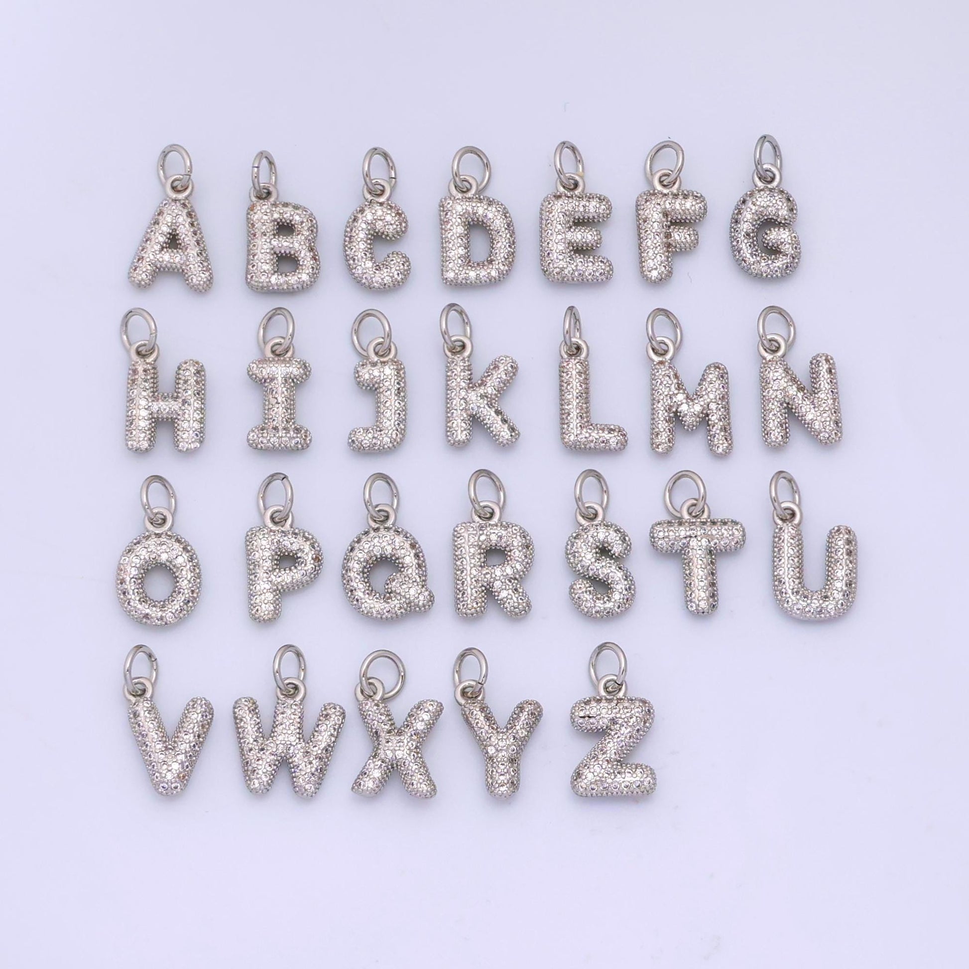 Mini Silver Initial Letter Charm Cubic Zirconia Alphabet Charm Wholesale Jewelry Supplies A157