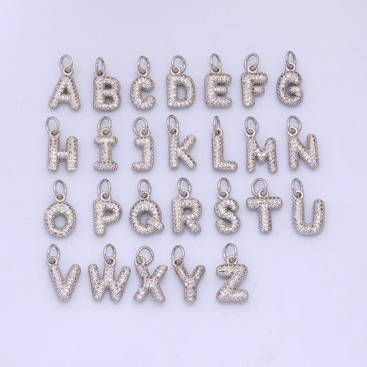Mini Silver Initial Letter Charm Cubic Zirconia Alphabet Charm Wholesale Jewelry Supplies A157