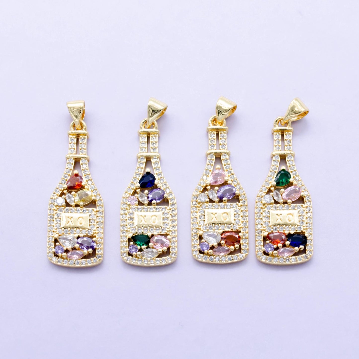 Dainty Cubic XO bottle charm Multi Color CZ Alcohol Cognac Drink Bottle for bracelet necklace charm pendant minimalist jewelry making AA1454