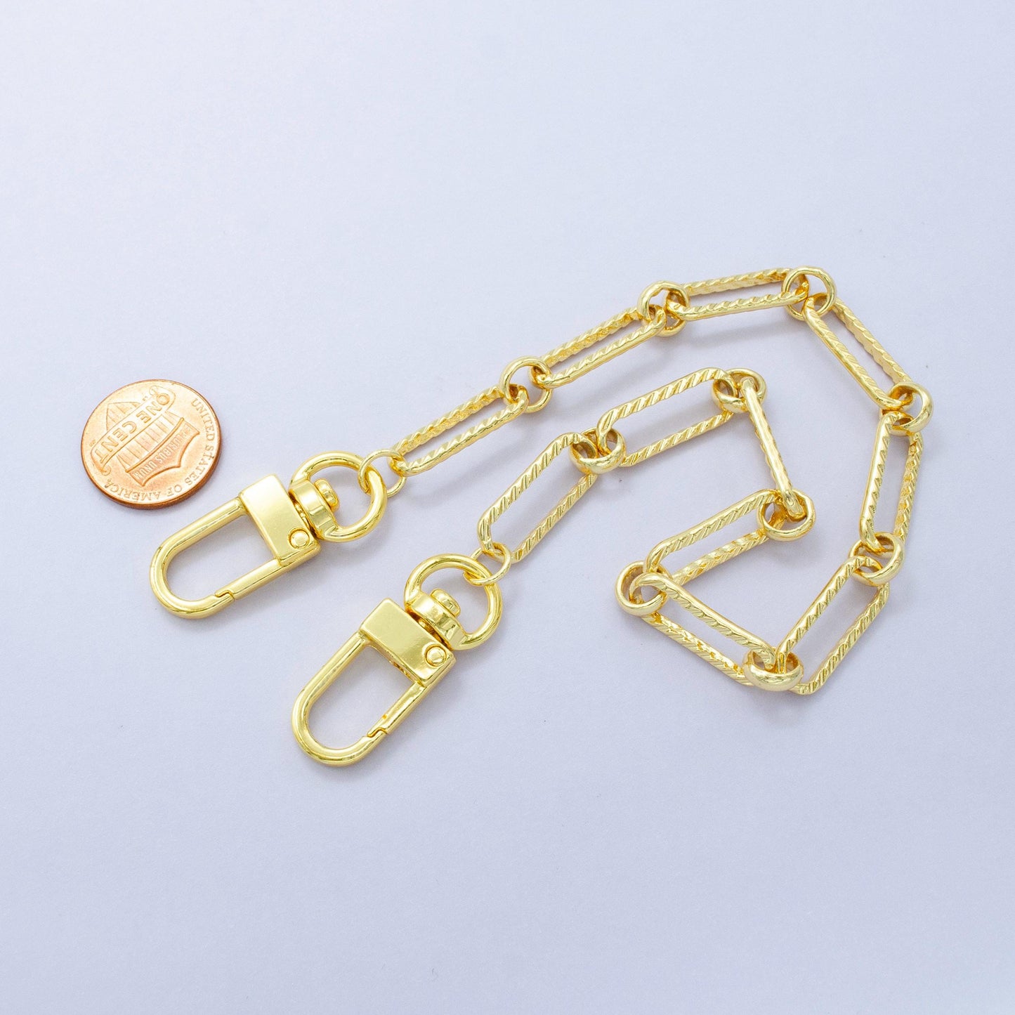 Long 24k Gold Filled Textured Paper Clip chain 11.5 inch for Party Bag Charm Supply DIY Supply for Purse Charm Jewelry Making WA-2937