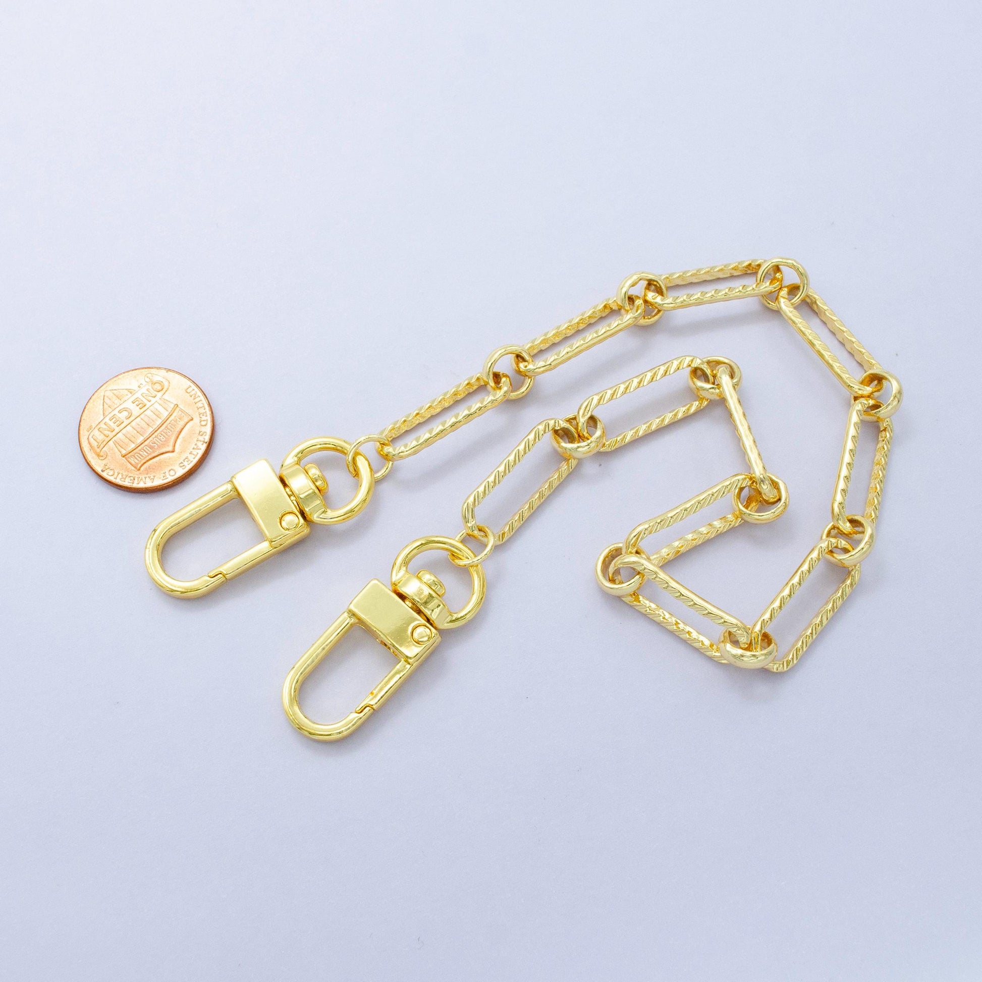 Long 24k Gold Filled Textured Paper Clip chain 11.5 inch for Party Bag Charm Supply DIY Supply for Purse Charm Jewelry Making WA-2937