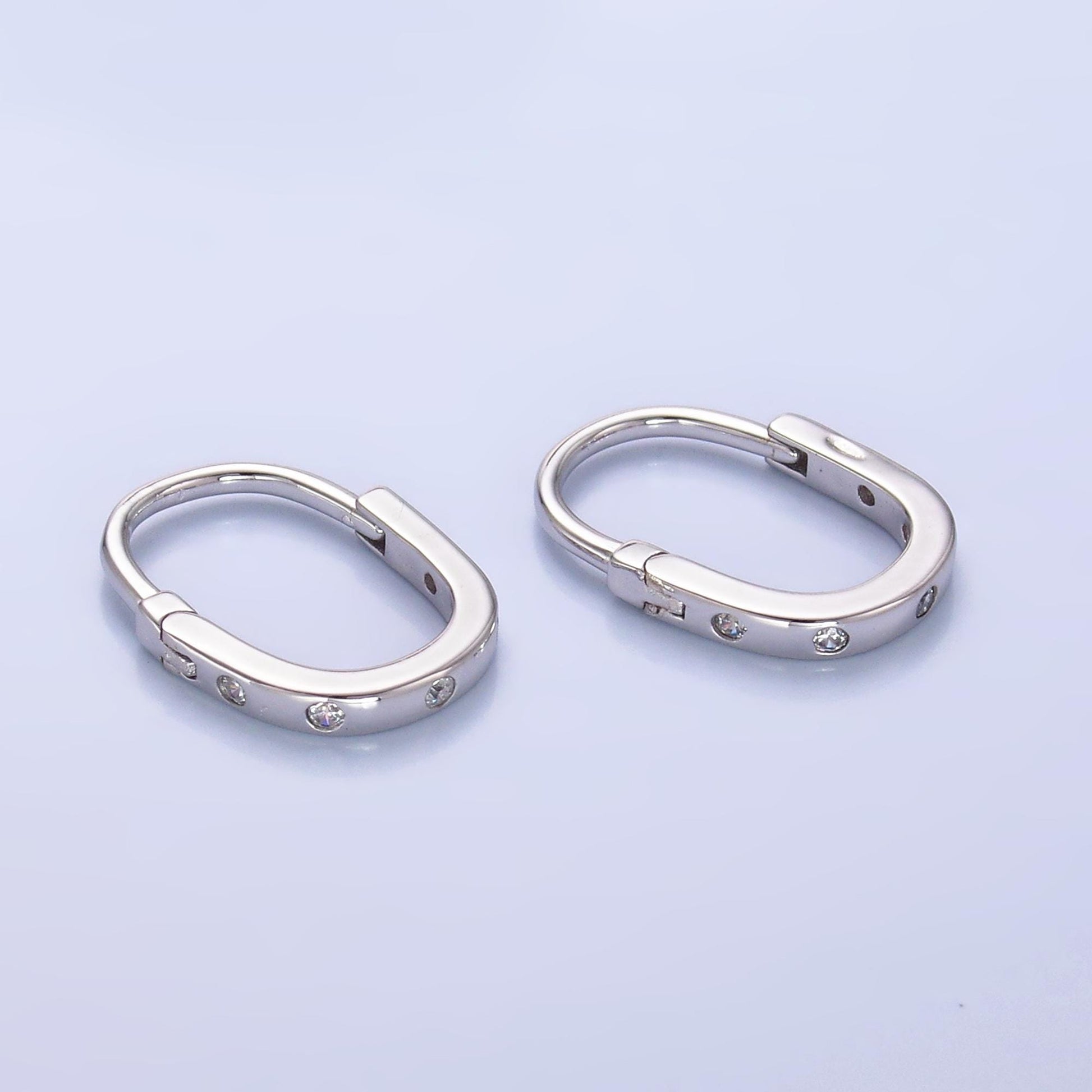 Minimalist S925 Sterling Silver Clear CZ Oblong Hoop Earrings | SL-594