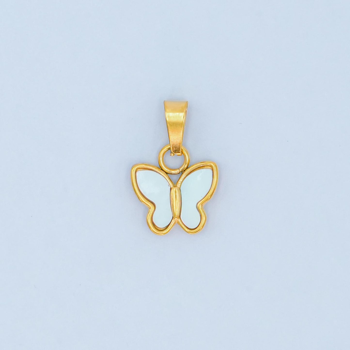 Stainless steel Gold butterfly Pendant Shell Pearl charm | P-1547