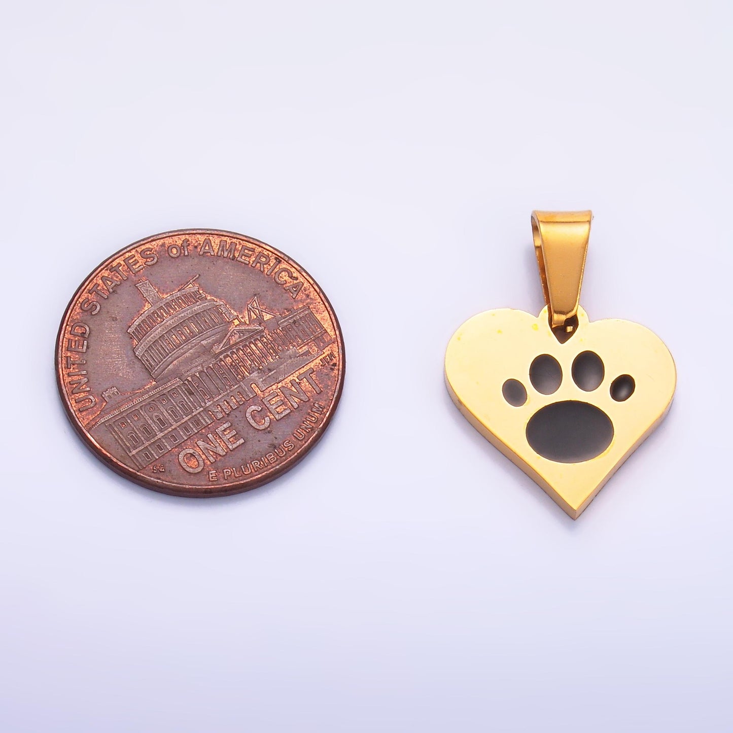 PVD Gold Plating Mini Heart pets charm paw print dog puppy lover charm for bracelet necklace earring component | p-816