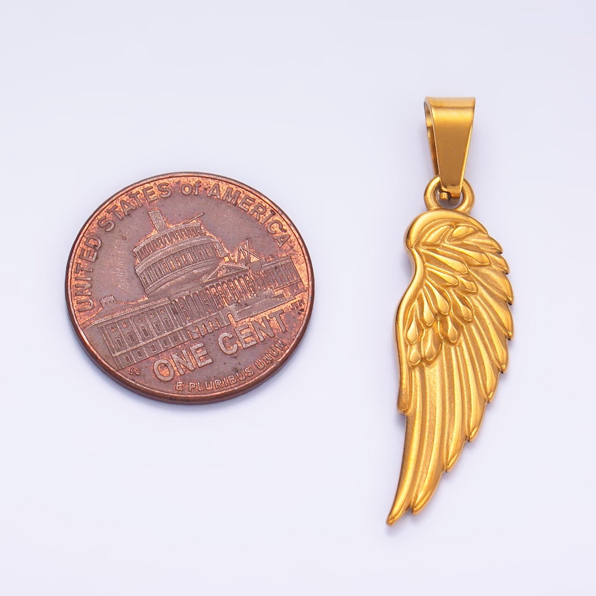 Gold Pvd Plating Stainless steel angel wing feather pendant dark angel charm for statement necklace | P-1210