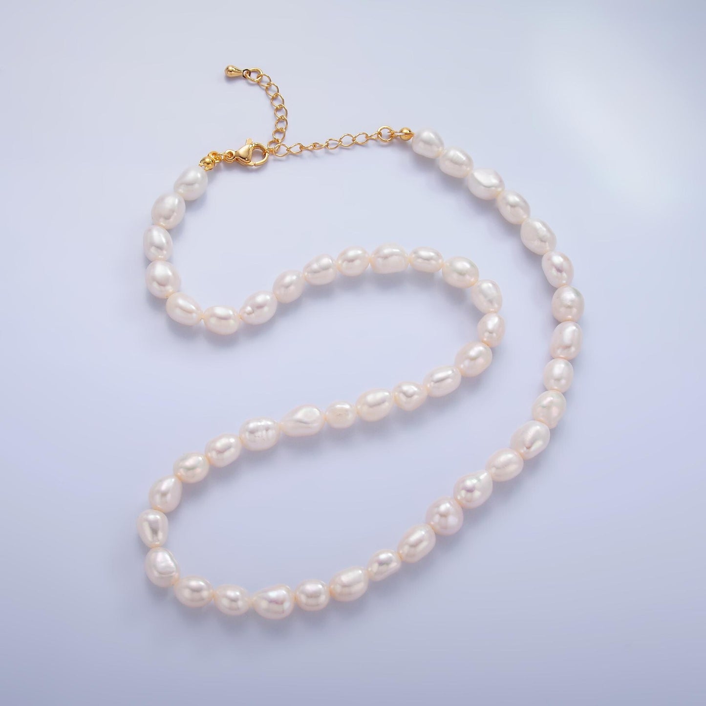 Handmade 6.9mm Natural Freshwater Pearl Necklace 16.53 inch + 2 inch extender Layer Bead Necklace Wedding Jewelry WA-3018