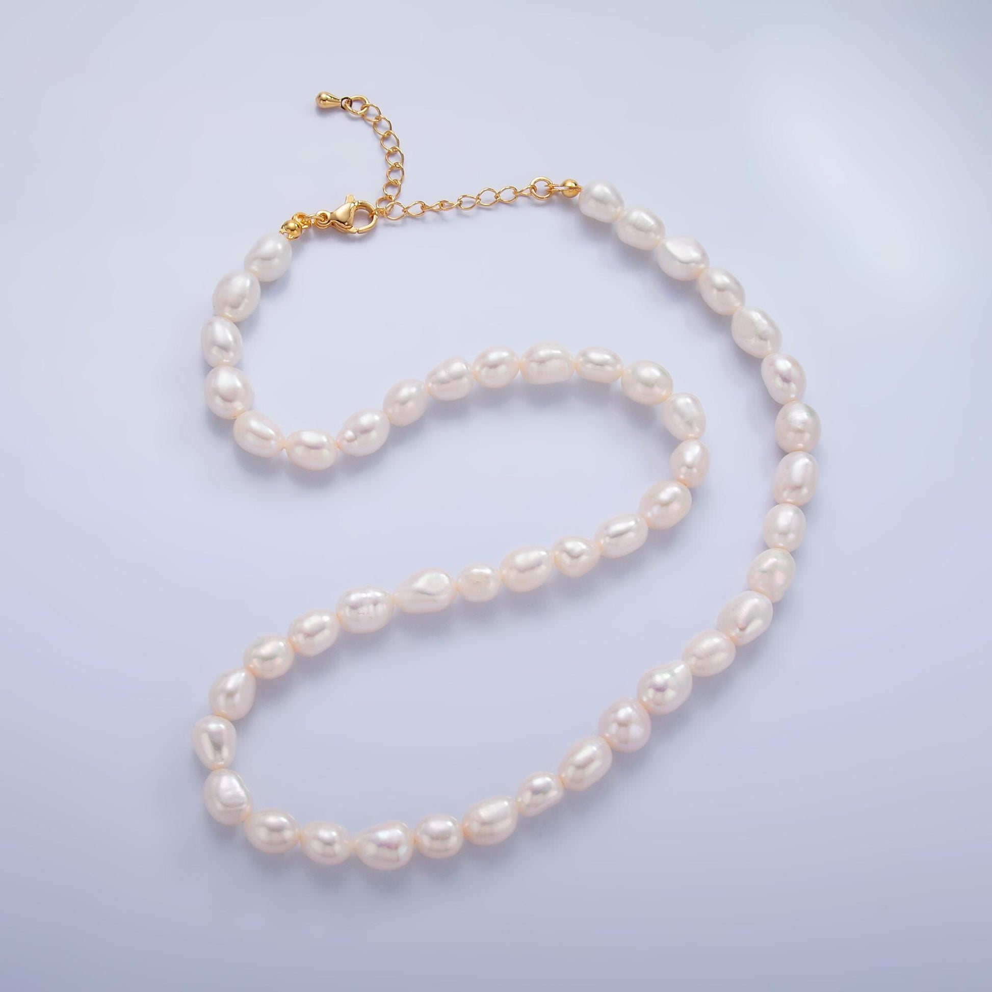 Handmade 6.9mm Natural Freshwater Pearl Necklace 16.53 inch + 2 inch extender Layer Bead Necklace Wedding Jewelry WA-3018