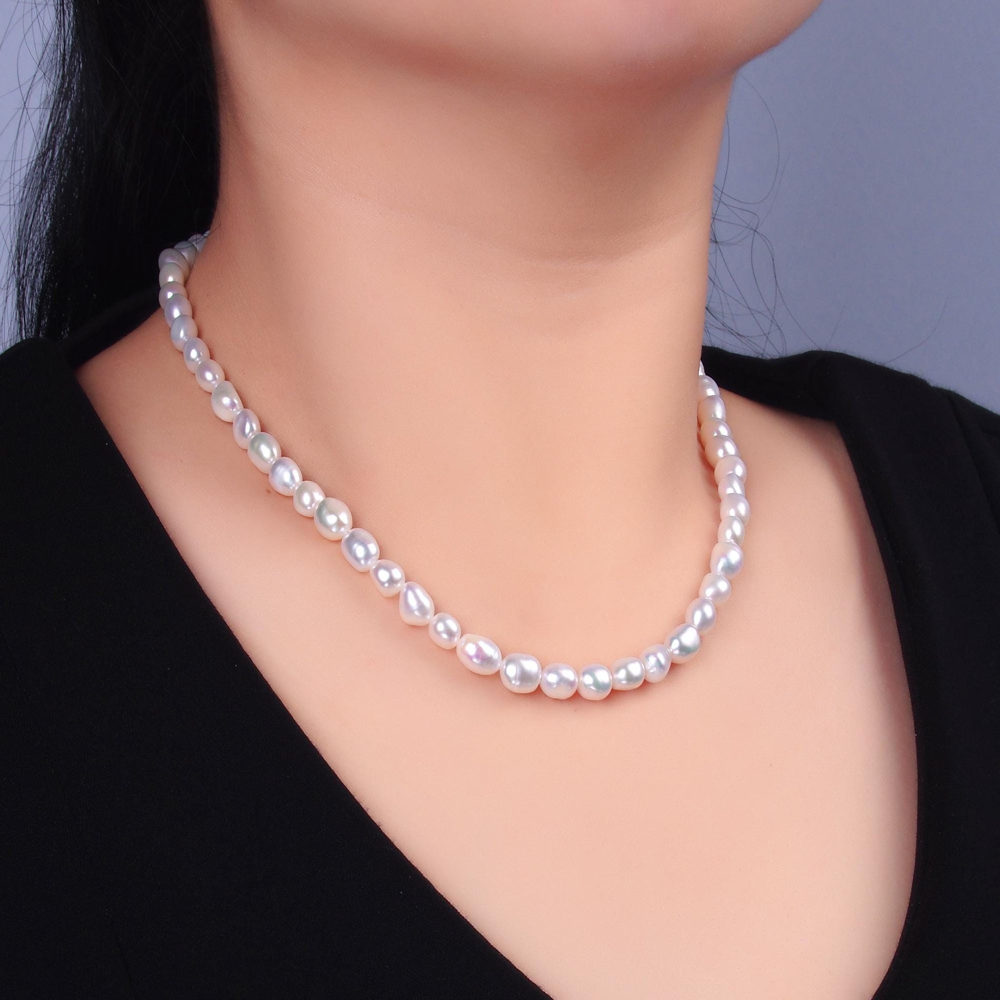 Handmade 6.9mm Natural Freshwater Pearl Necklace 16.53 inch + 2 inch extender Layer Bead Necklace Wedding Jewelry WA-3018