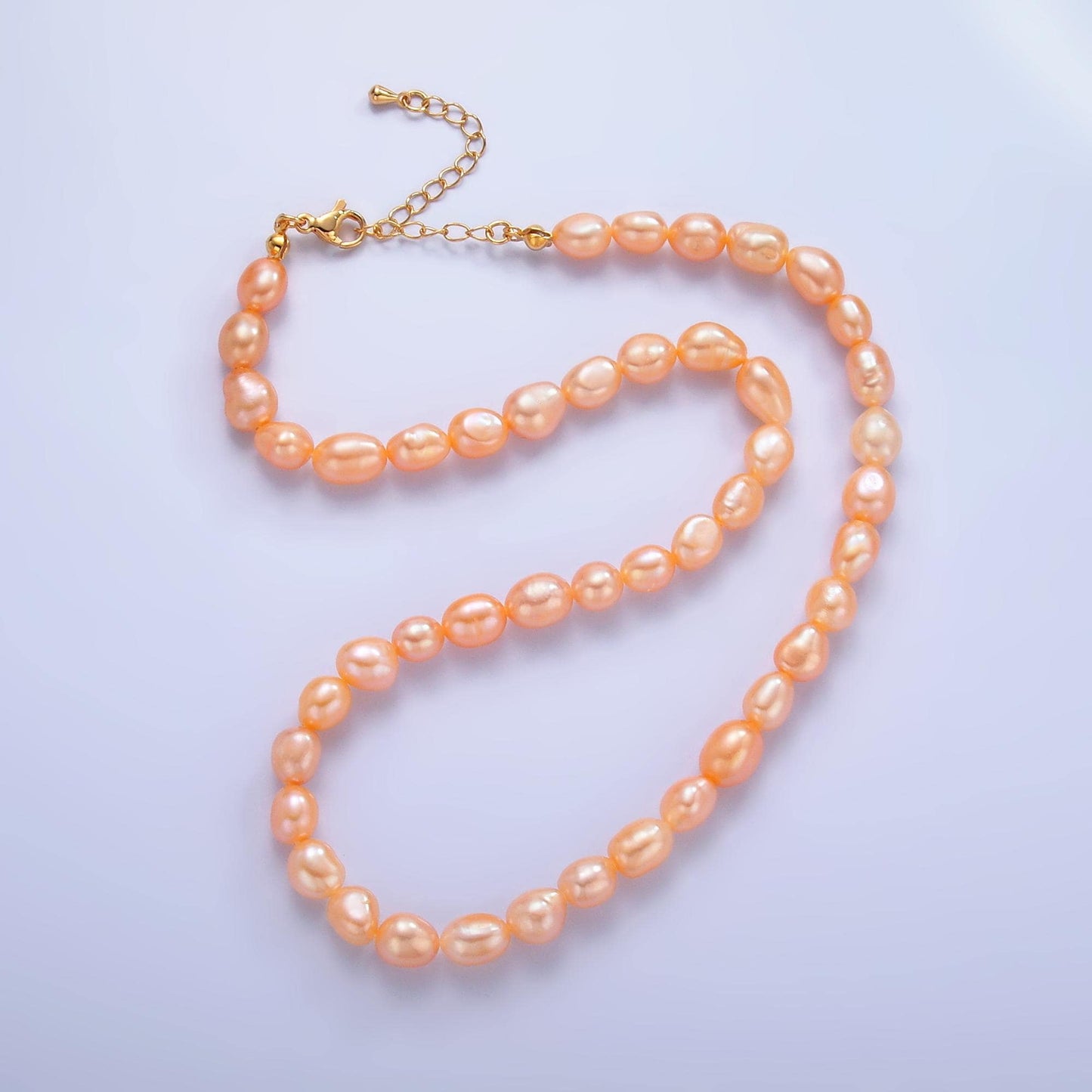 Handmade 6.9mm Natural Freshwater Pink Peach Pearl Necklace 16 inch + 2 inch extender Layer Bead Necklace Wedding Jewelry WA-3018