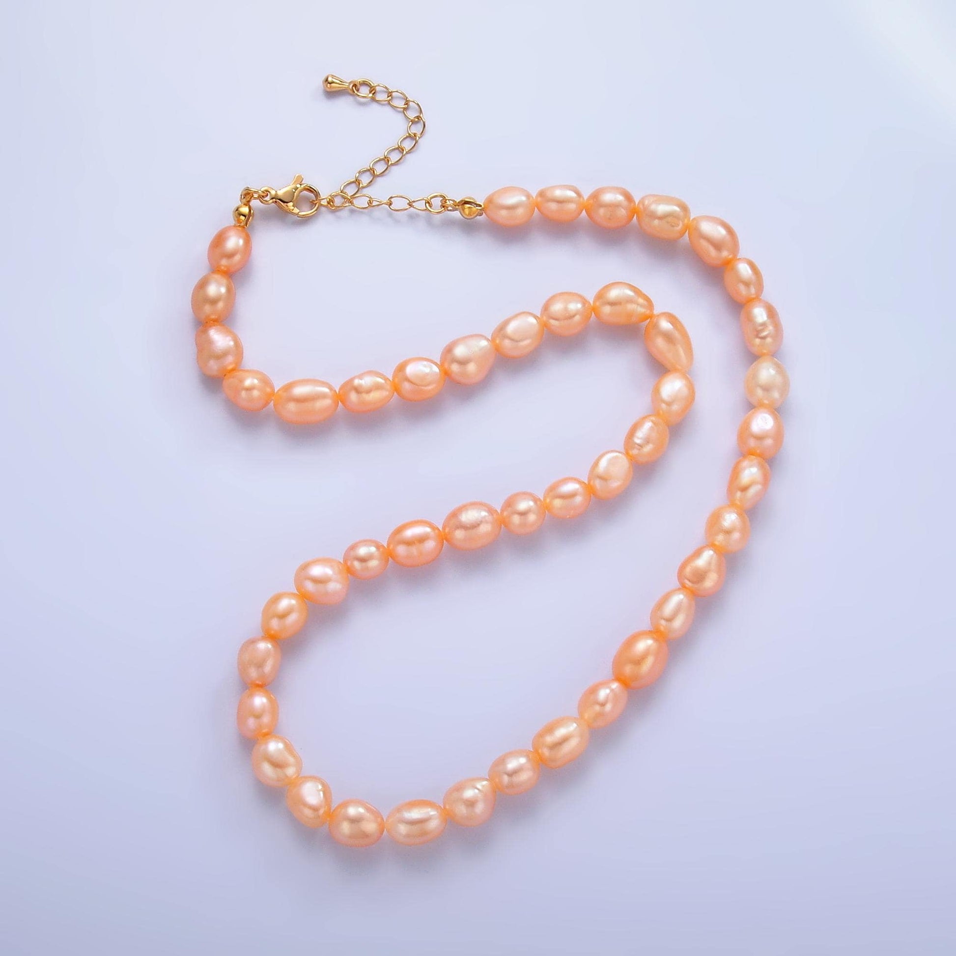 Handmade 6.9mm Natural Freshwater Pink Peach Pearl Necklace 16 inch + 2 inch extender Layer Bead Necklace Wedding Jewelry WA-3018