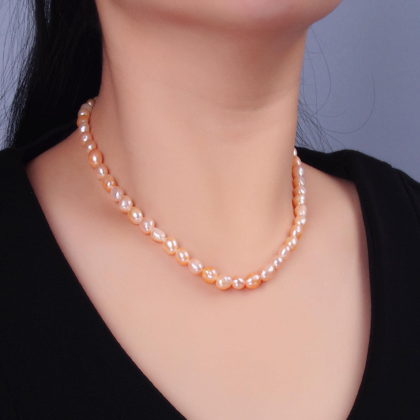 Handmade 6.9mm Natural Freshwater Pink Peach Pearl Necklace 16 inch + 2 inch extender Layer Bead Necklace Wedding Jewelry WA-3018