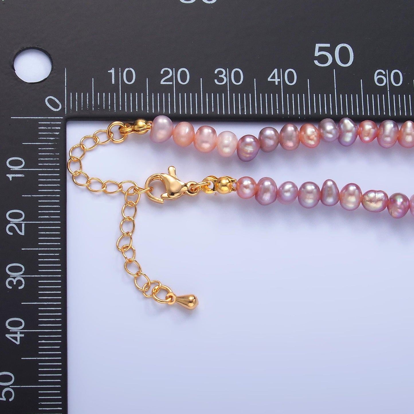 Fresh water pearl necklace Natural Metallic Mauve Pink Off Round pearl necklace 16.33"+ 2 inch extender necklace gold clasp WA-3019