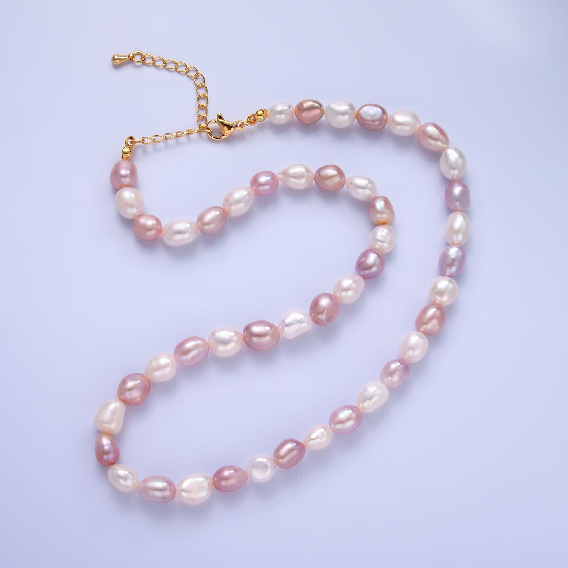 Big 6.9mm Fresh water pearl necklace Natural Pink Potato pearl necklace 16.15"+ 2 inch extender necklace gold clasp WA-3017