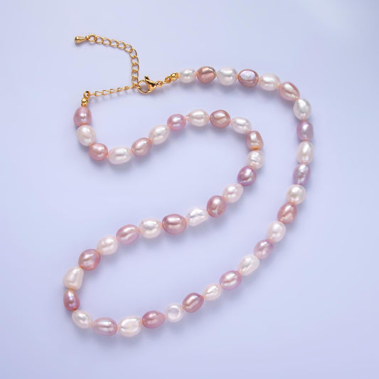 Big 6.9mm Fresh water pearl necklace Natural Pink Potato pearl necklace 16.15"+ 2 inch extender necklace gold clasp WA-3017