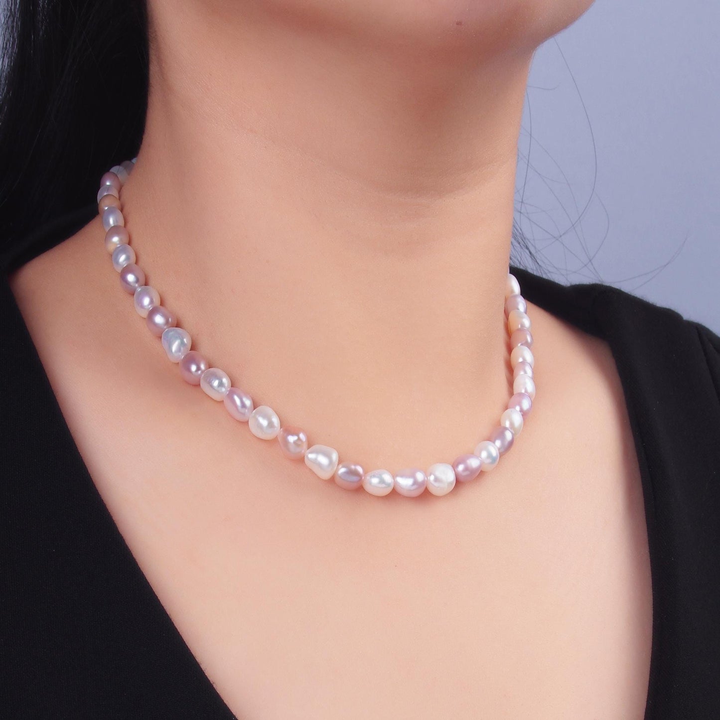 Big 6.9mm Fresh water pearl necklace Natural Pink Potato pearl necklace 16.15"+ 2 inch extender necklace gold clasp WA-3017