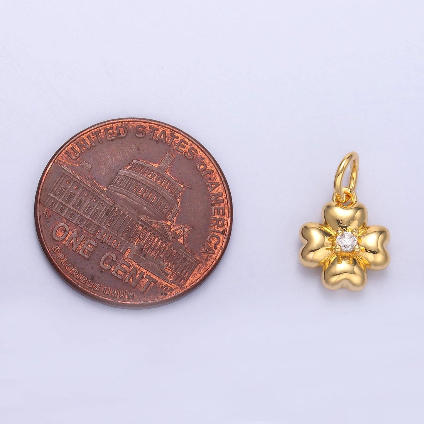 24K Gold Filled Clear CZ Chubby Flower Multidimensional 3D Charm in Gold & Silver | N018