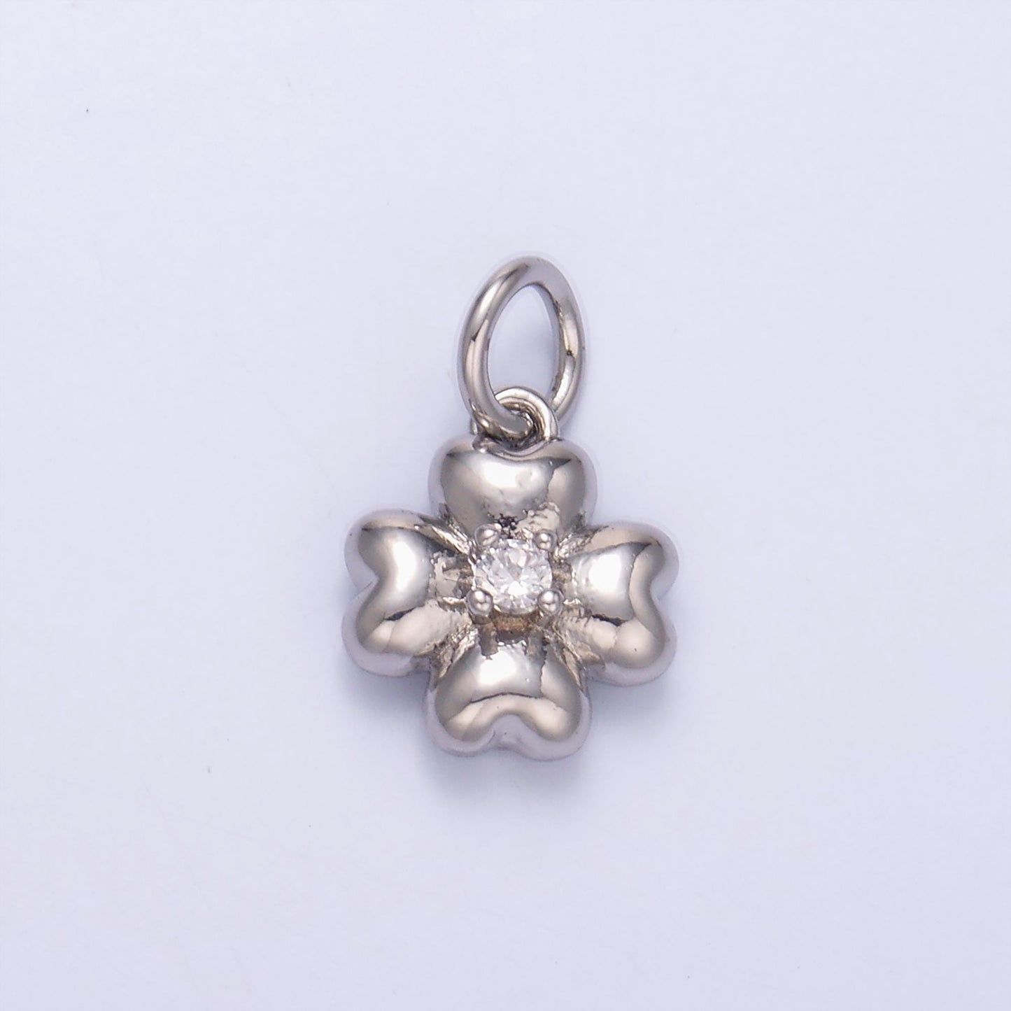 24K Gold Filled Clear CZ Chubby Flower Multidimensional 3D Charm in Gold & Silver | N018
