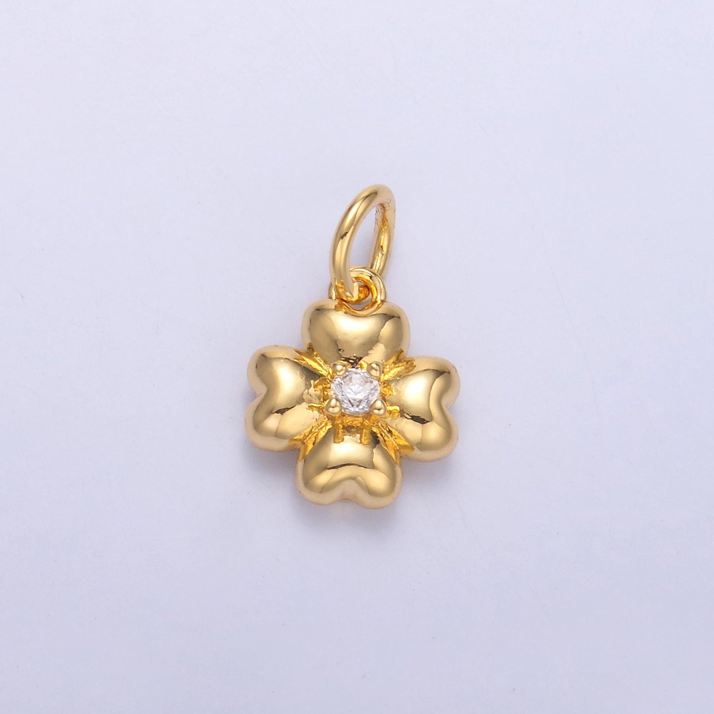 24K Gold Filled Clear CZ Chubby Flower Multidimensional 3D Charm in Gold & Silver | N018