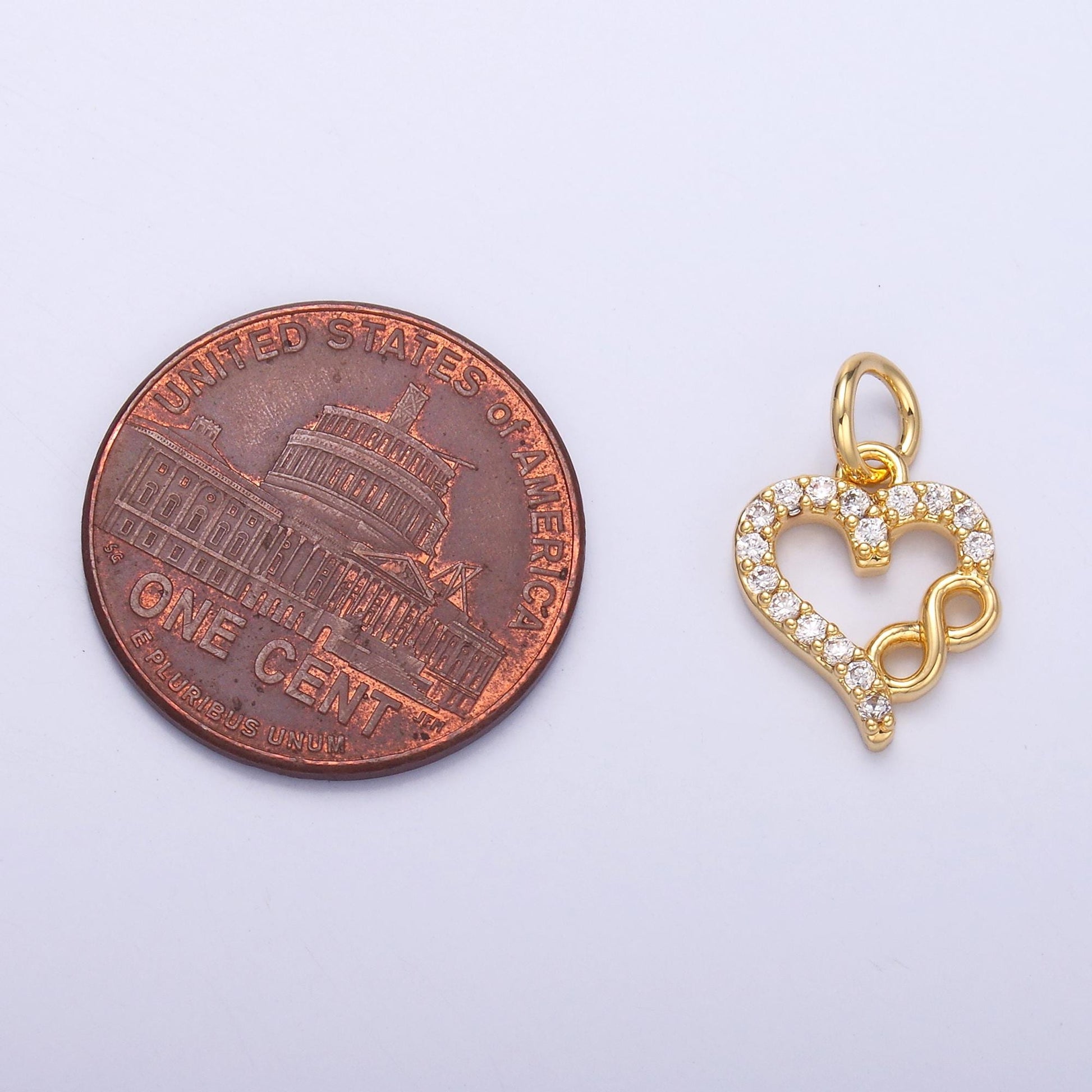 14k gold filled Infinity Cubic open heart charm in gold & silver | N023