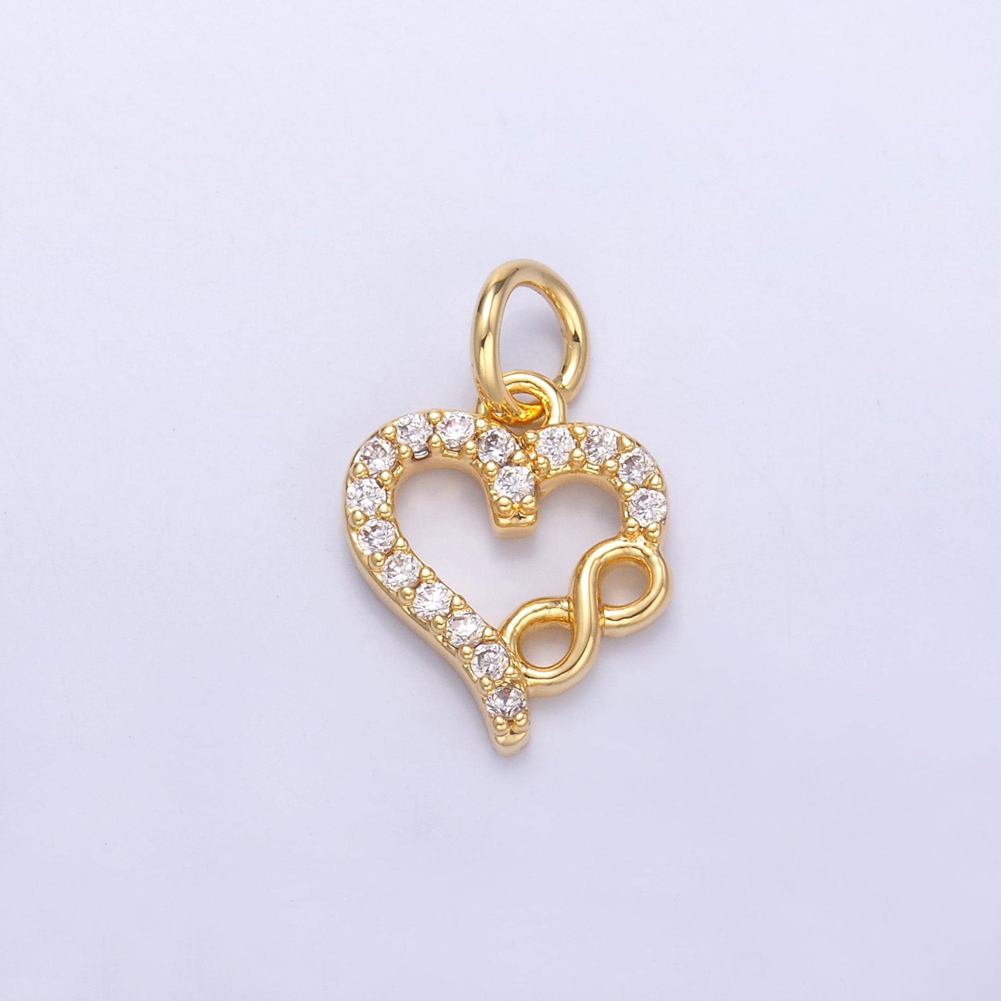 14k gold filled Infinity Cubic open heart charm in gold & silver | N023
