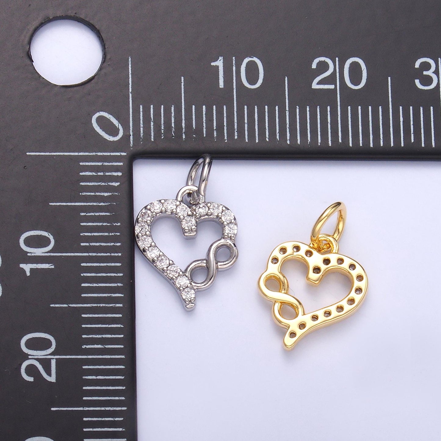 14k gold filled Infinity Cubic open heart charm in gold & silver | N023