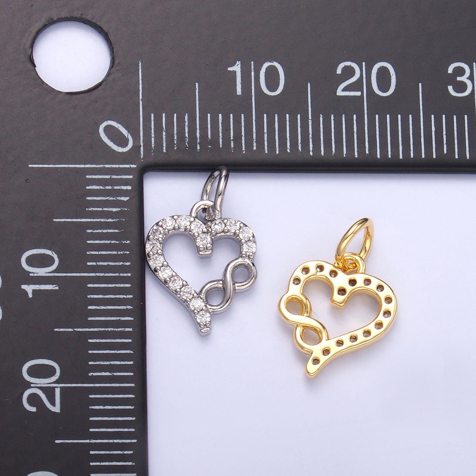 14k gold filled Infinity Cubic open heart charm in gold & silver | N023