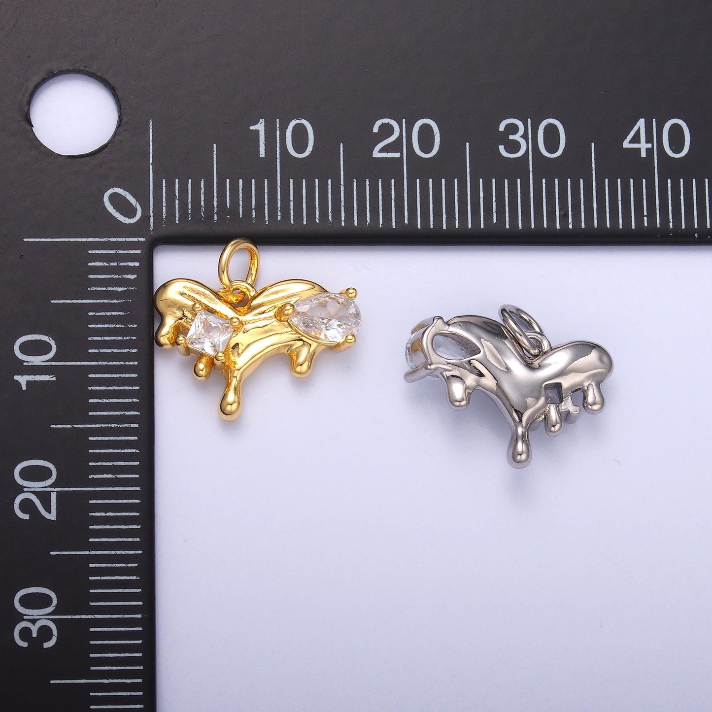 14k gold filled Molten Gold Drip heart charm in gold & silver | N-020