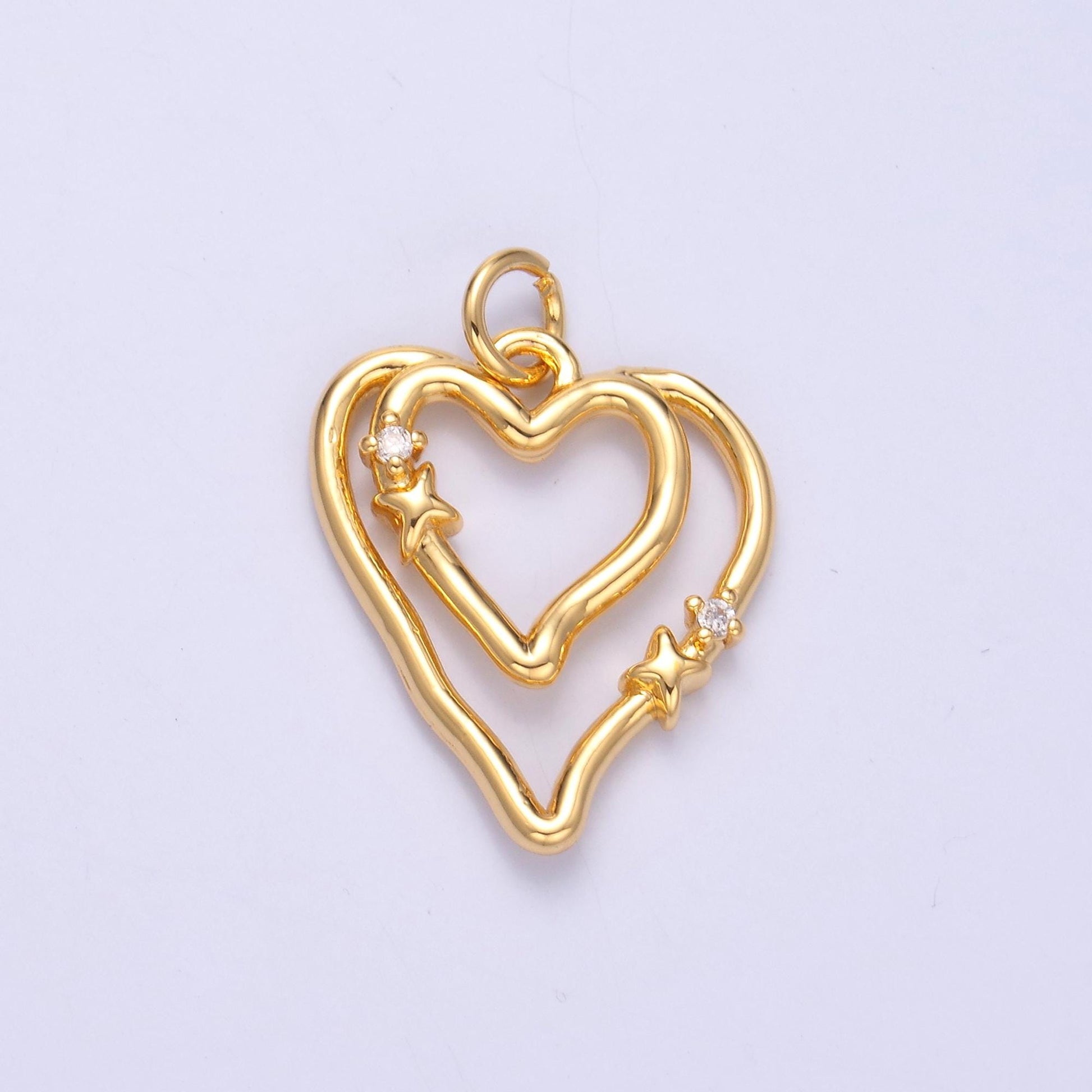 14k gold filled Double open heart charm in gold & silver | N-016
