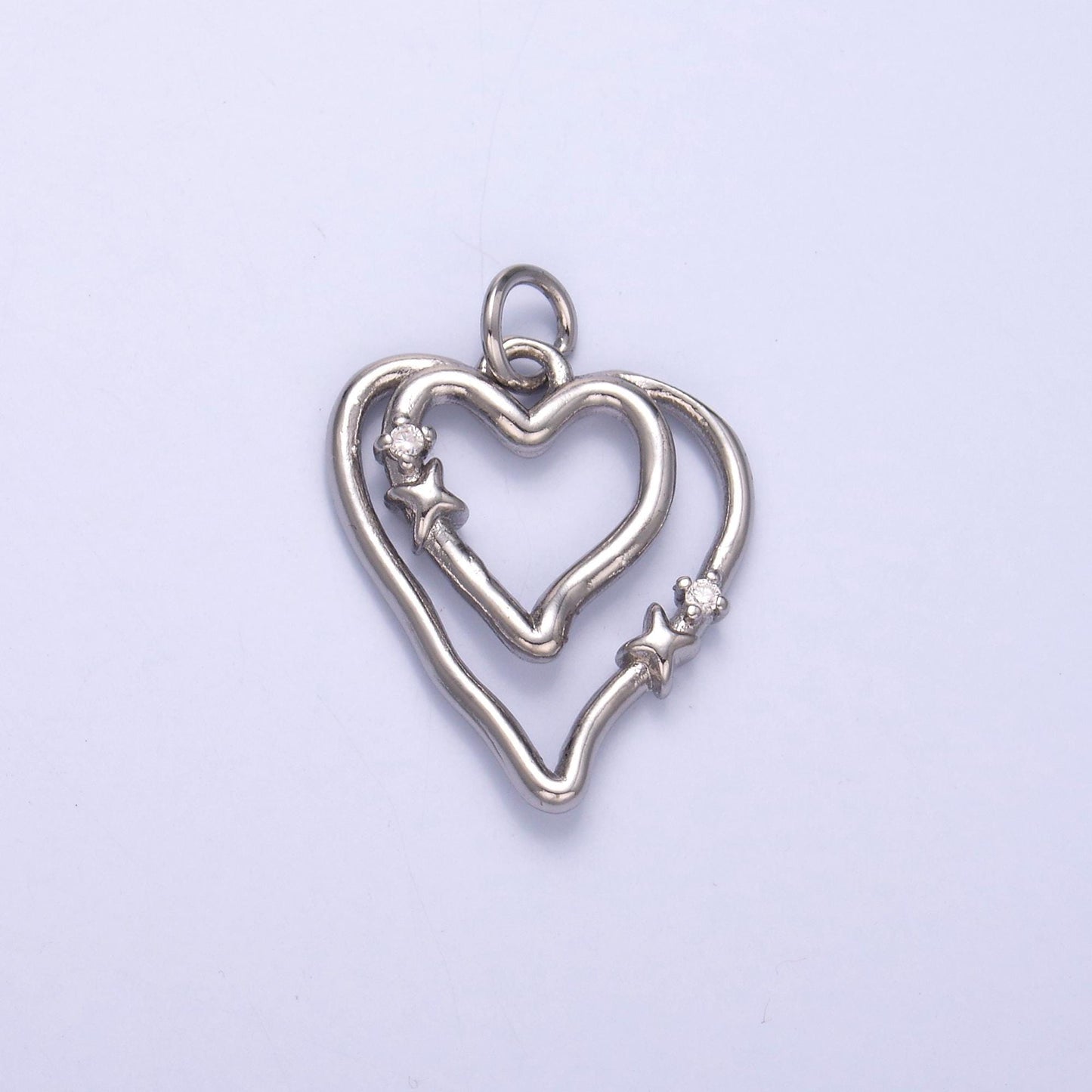 14k gold filled Double open heart charm in gold & silver | N-016