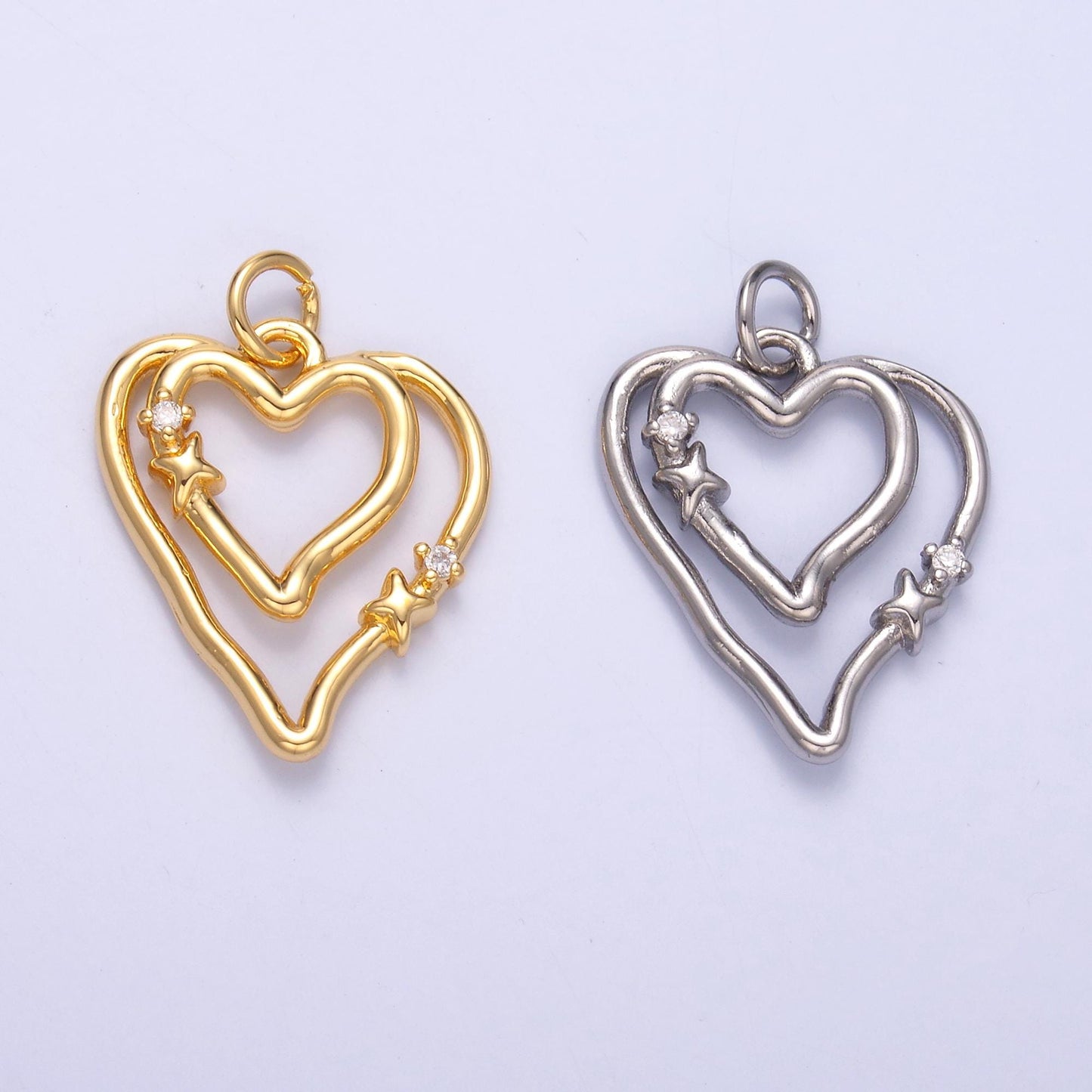 14k gold filled Double open heart charm in gold & silver | N-016