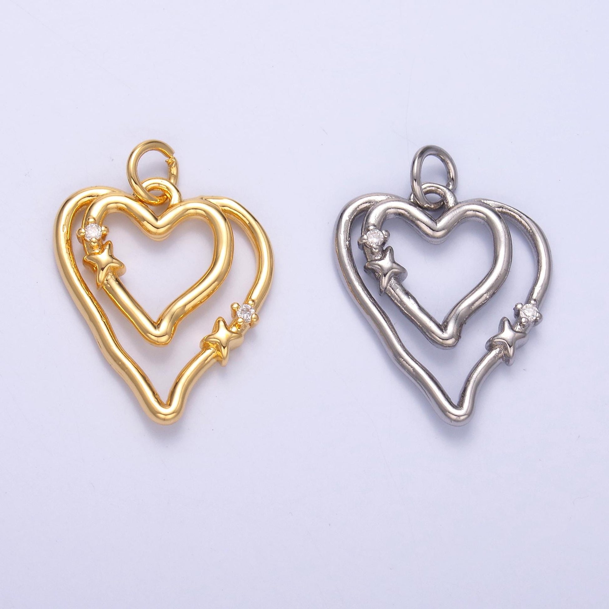 14k gold filled Double open heart charm in gold & silver | N-016