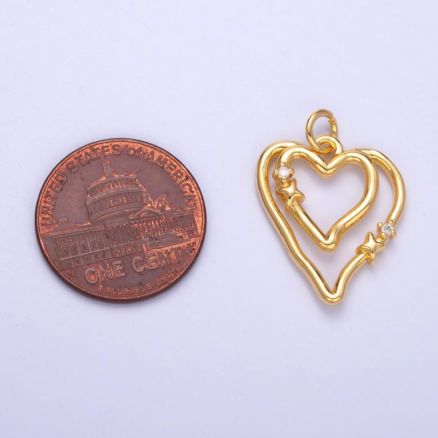 14k gold filled Double open heart charm in gold & silver | N-016