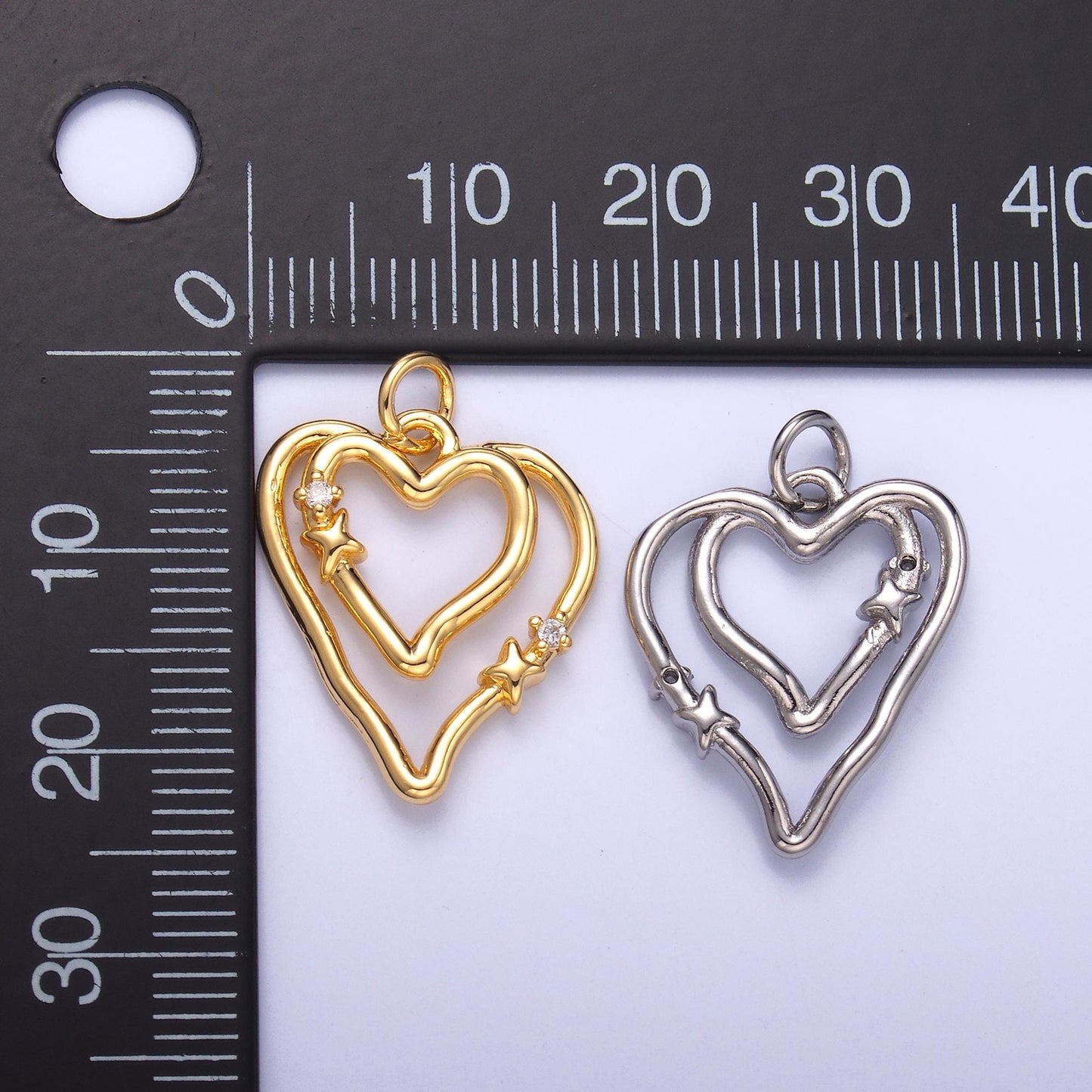 14k gold filled Double open heart charm in gold & silver | N-016