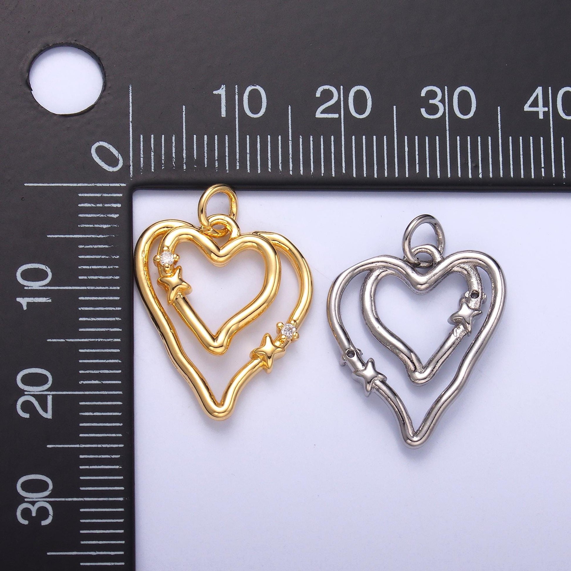 14k gold filled Double open heart charm in gold & silver | N-016