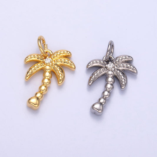 Mini Cubic Zirconia palm tree in gold filled dainty beach pendant necklace earring bracelet charm for jewelry making supply N019