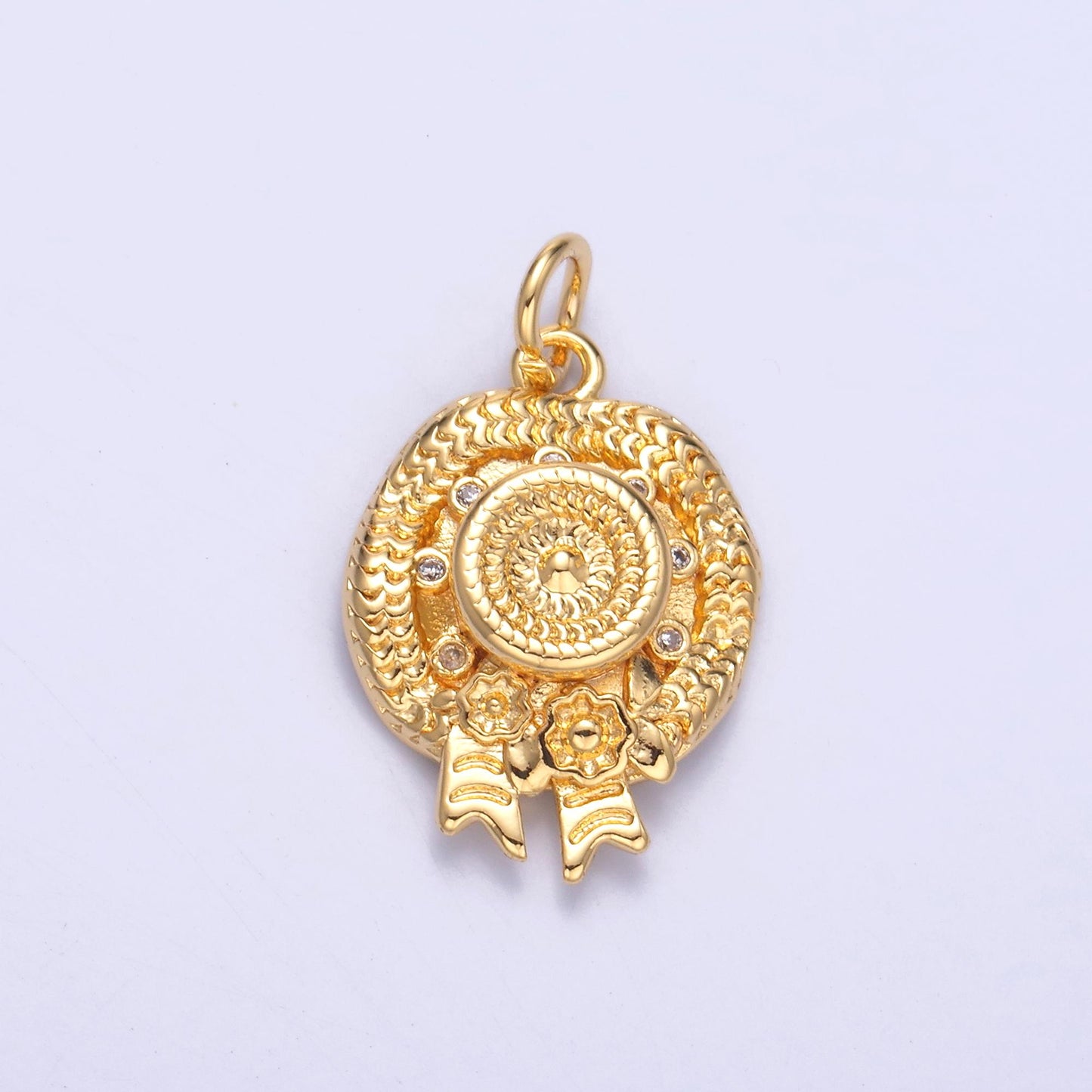 Dainty Gold Straw Hat Ribbon Charm Summer Beach Girl hat ribbon Pendant for Bracelet Necklace N-015