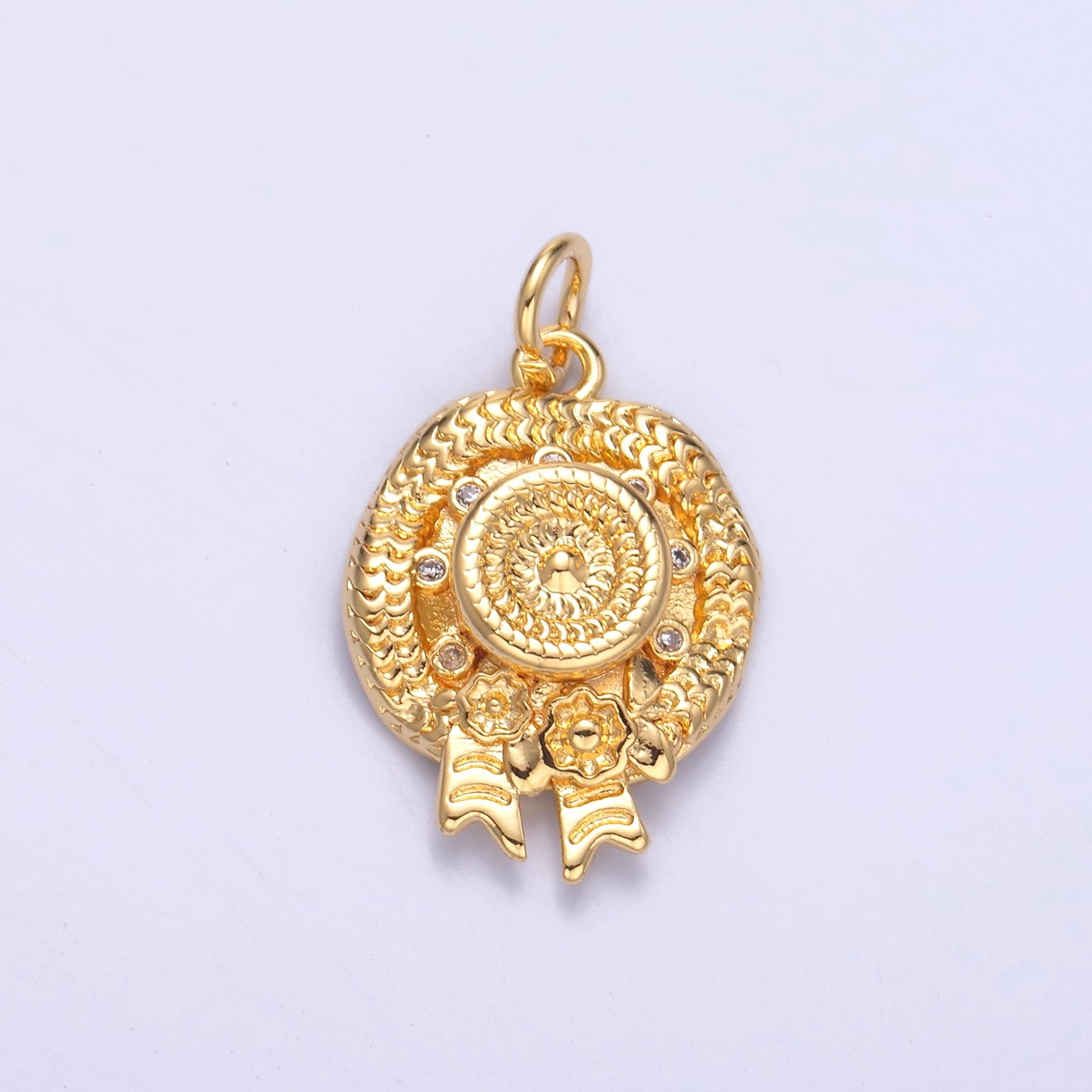Dainty Gold Straw Hat Ribbon Charm Summer Beach Girl hat ribbon Pendant for Bracelet Necklace N-015