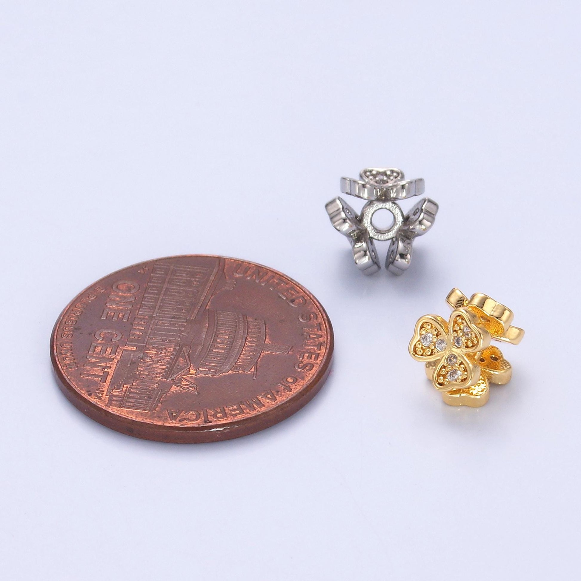 Mini Gold Clover Bead Spacer 24k gold filled bead spacer in gold or Silver b-647