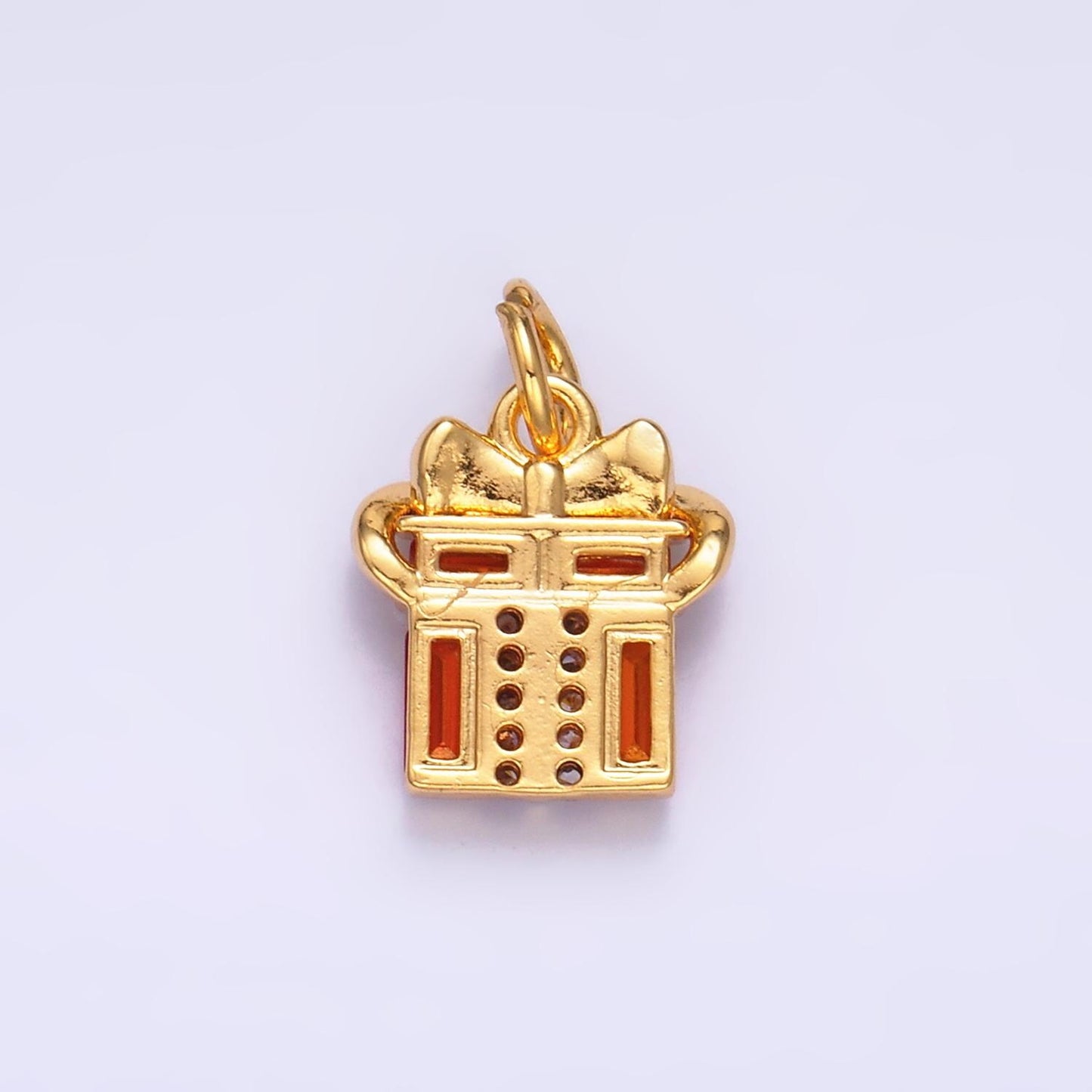 Mini Red CZ Present Charm Gold Wrapped Gift for Birthday Jewelry Inspired m178