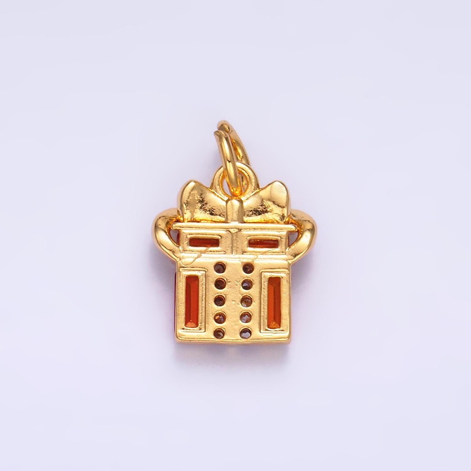 Mini Red CZ Present Charm Gold Wrapped Gift for Birthday Jewelry Inspired m178