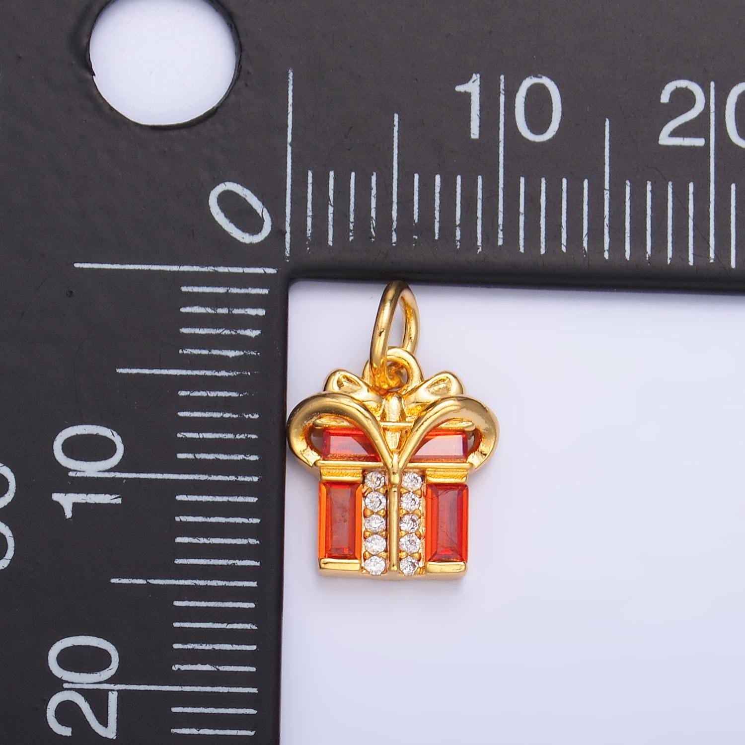 Mini Red CZ Present Charm Gold Wrapped Gift for Birthday Jewelry Inspired m178
