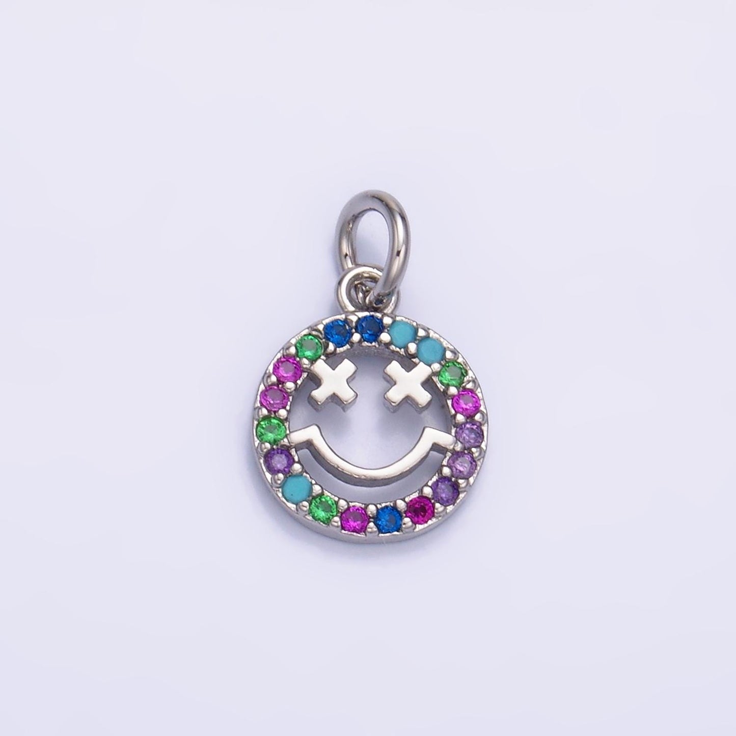 Mini Multi Color Micro Pave Happy Face Charm Gold Cubic Smile Face charm for Bracelet Necklace Earring W867