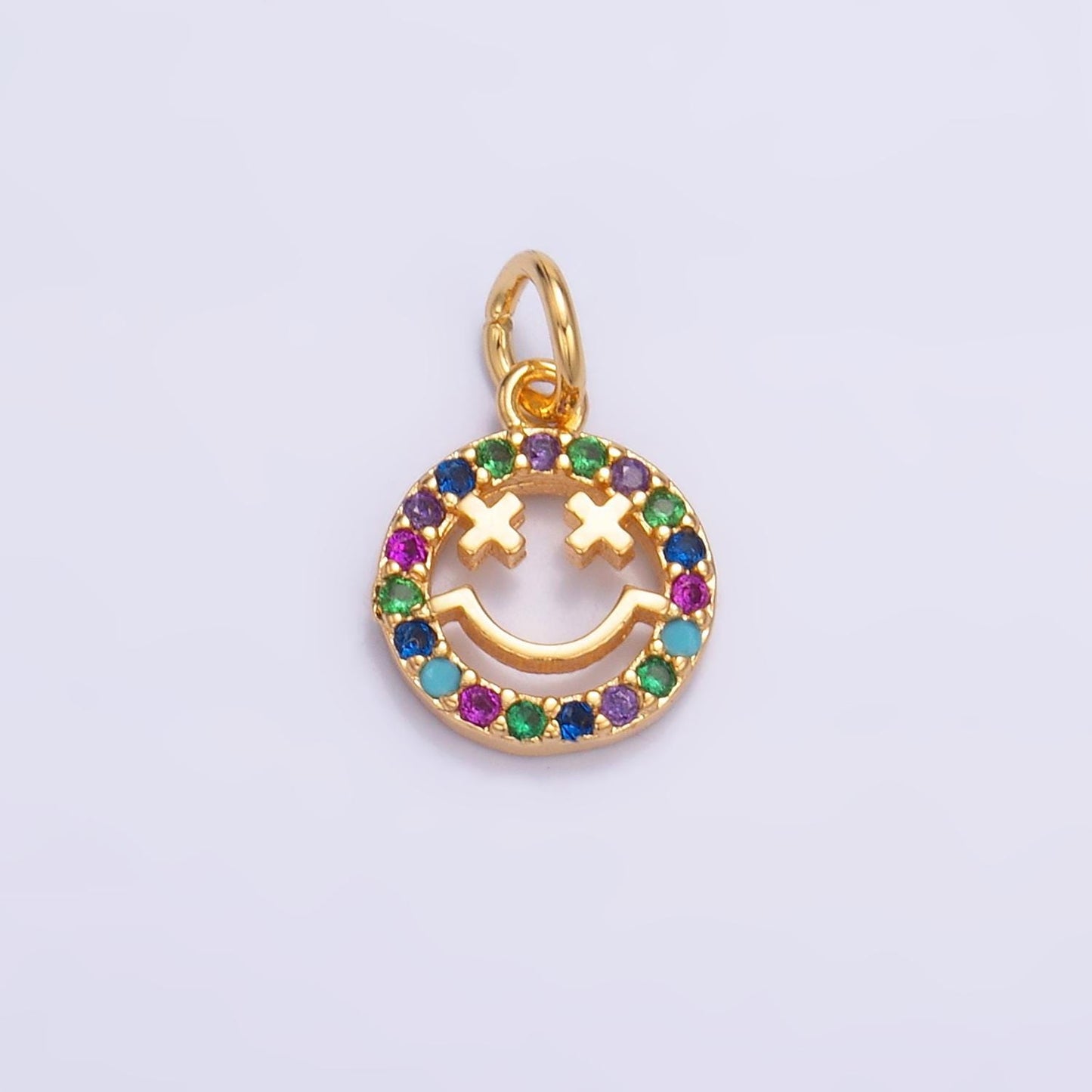 Mini Multi Color Micro Pave Happy Face Charm Gold Cubic Smile Face charm for Bracelet Necklace Earring W867