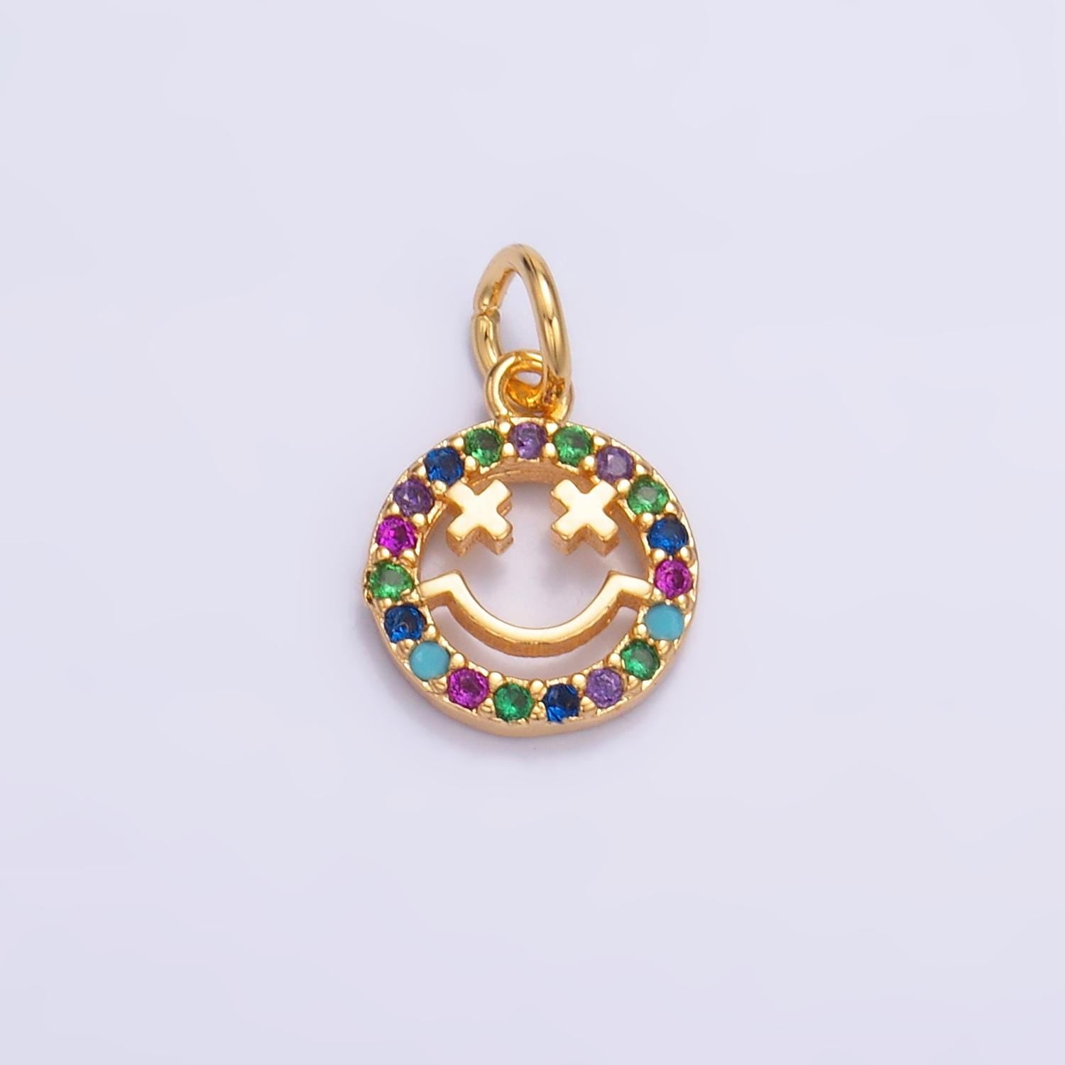 Mini Multi Color Micro Pave Happy Face Charm Gold Cubic Smile Face charm for Bracelet Necklace Earring W867