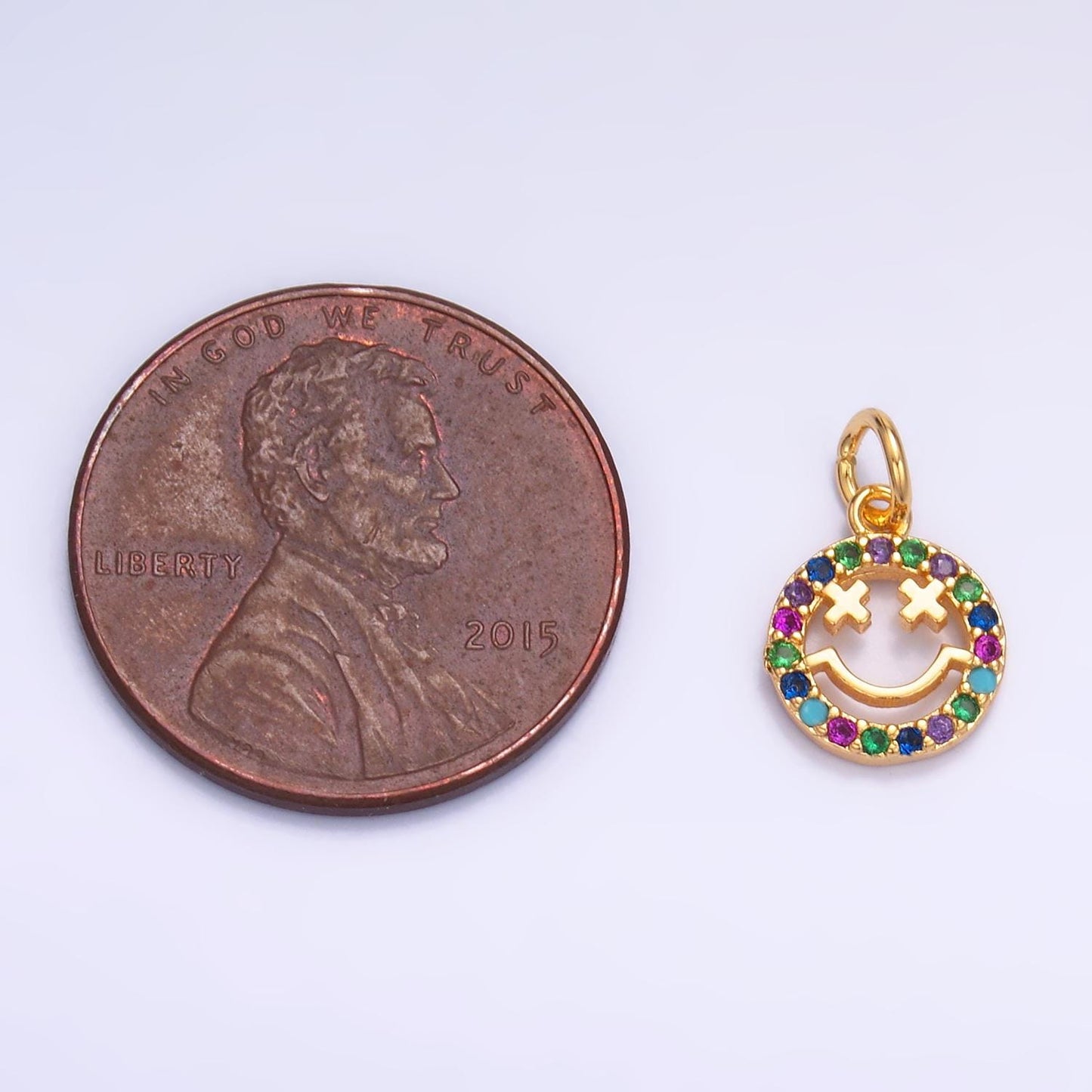 Mini Multi Color Micro Pave Happy Face Charm Gold Cubic Smile Face charm for Bracelet Necklace Earring W867