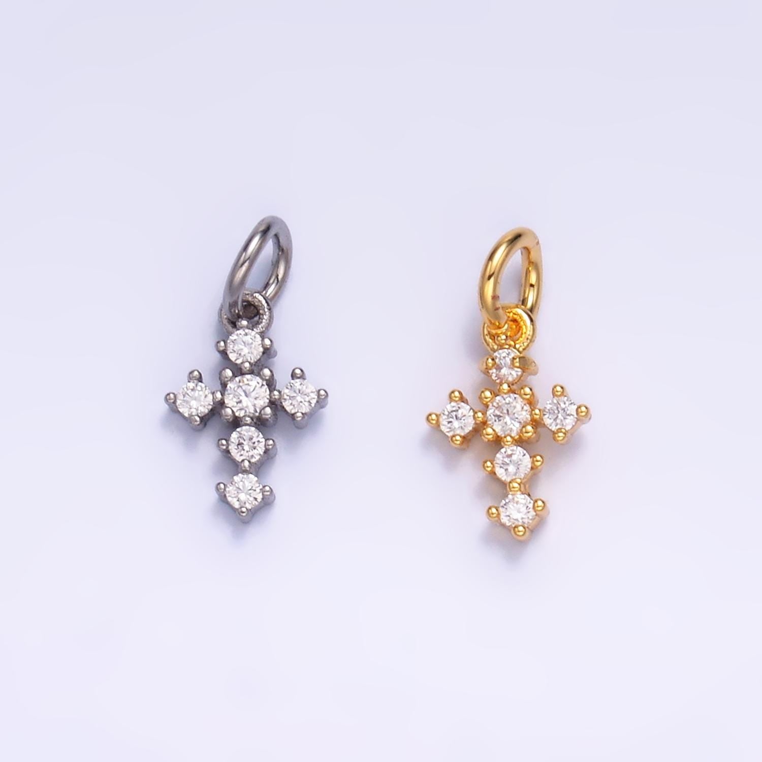 24K Gold Filled Clear CZ Religious Cross Mini Charm in Gold & Silver | W880