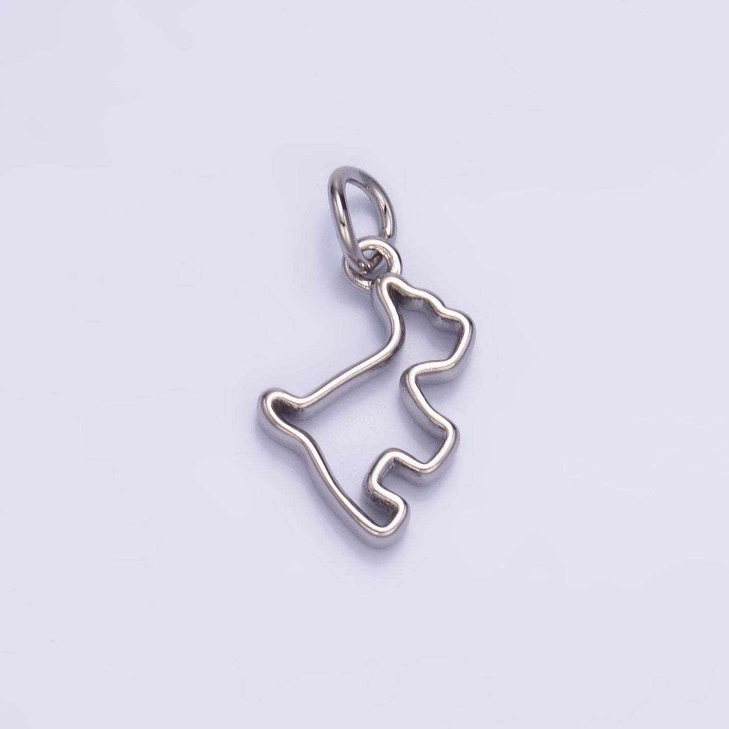 24K Gold Filled Open Dog Pet Silhouette Outline Charm in Gold & Silver | W872